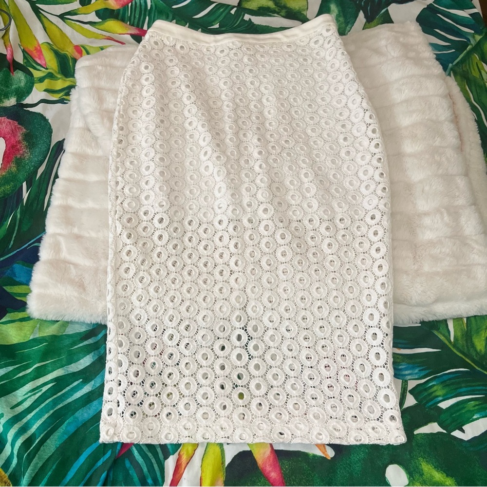 NWT Express 4 White Bridal Eyelet Shell High Low Spring Summer Slim Midi Skirt